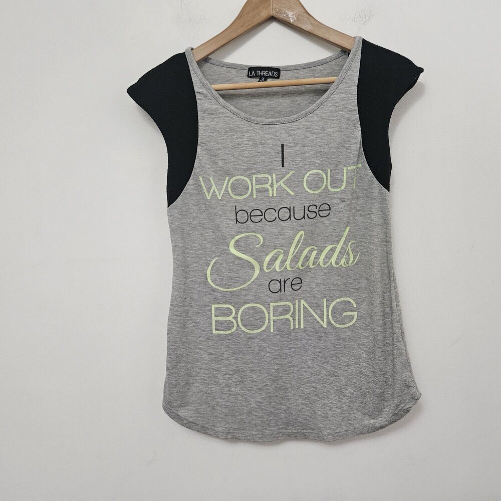 LA THREADS Women's Sleeveless Black/Gray Graphic Print Workout Tank Top Size S